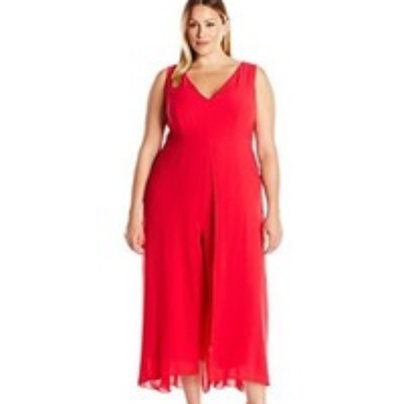 Adrianna Papell Pants - Adrianna Papell Red Tonal Overlay Jumpsuit NWT Size 16W